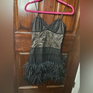 NWOT BCBG Black Lace and Feathered Satin Lined Dress‎ Size 2